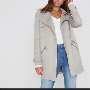 River Island Women's Gray faux suede Longline Overcoat Size S